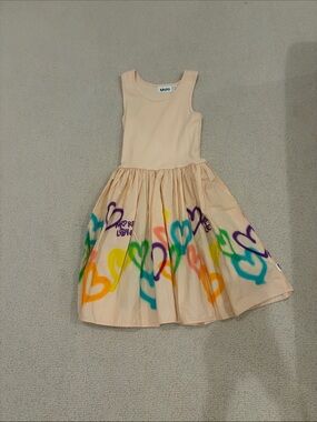 Molo Pink Tank Dress with Rainbow Heart Print - Kids